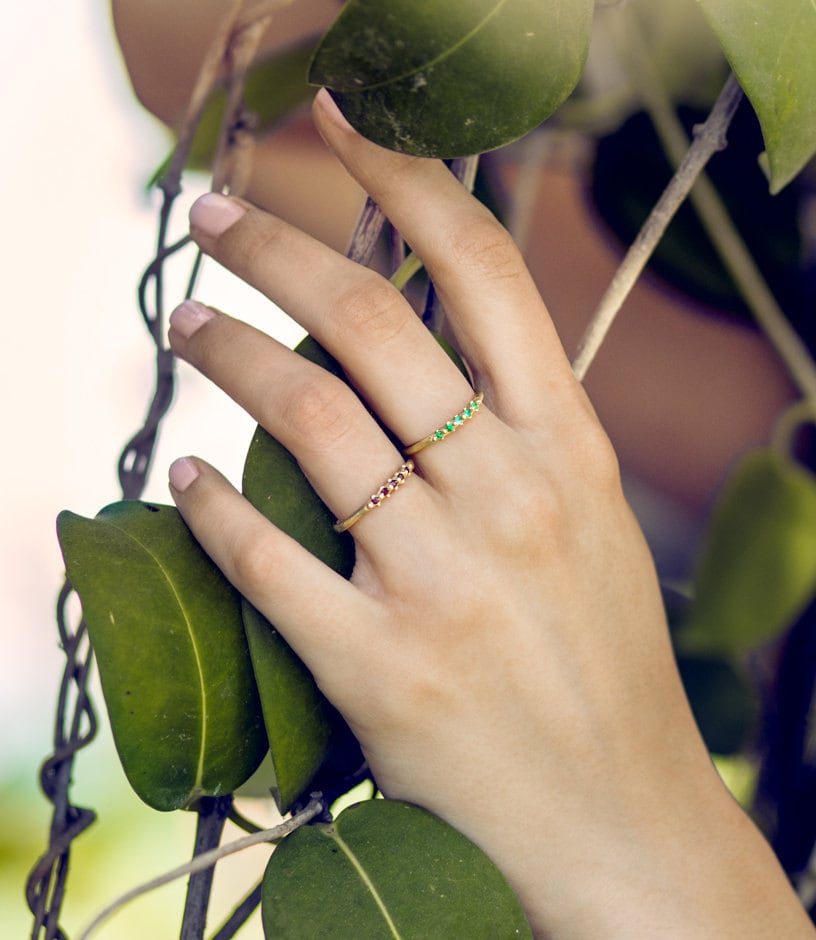 14K Solid Gold Natural Blue Sapphire Ring, Half Eternity Wedding Band, Gemstone Stacking Ring, Handmade Alternative Engagement Ring