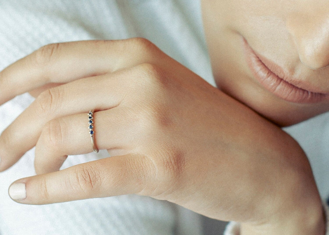 14K Solid Gold Natural Blue Sapphire Ring, Half Eternity Wedding Band, Gemstone Stacking Ring, Handmade Alternative Engagement Ring