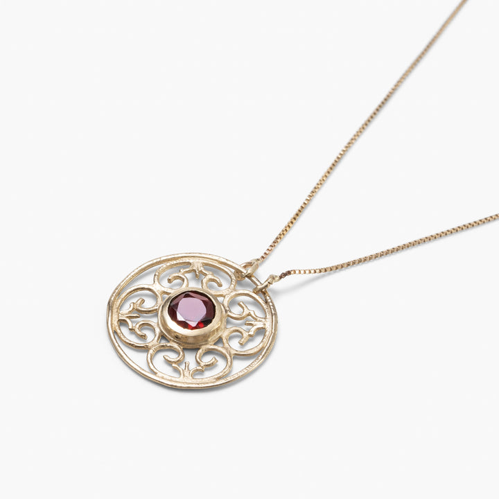 14k Solid Gold Garnet Necklace, Beautiful Gift For Mom, Coin pendant, Handmade Gold Mom Mothers Day Necklace , gift For her, Gift for Xmas