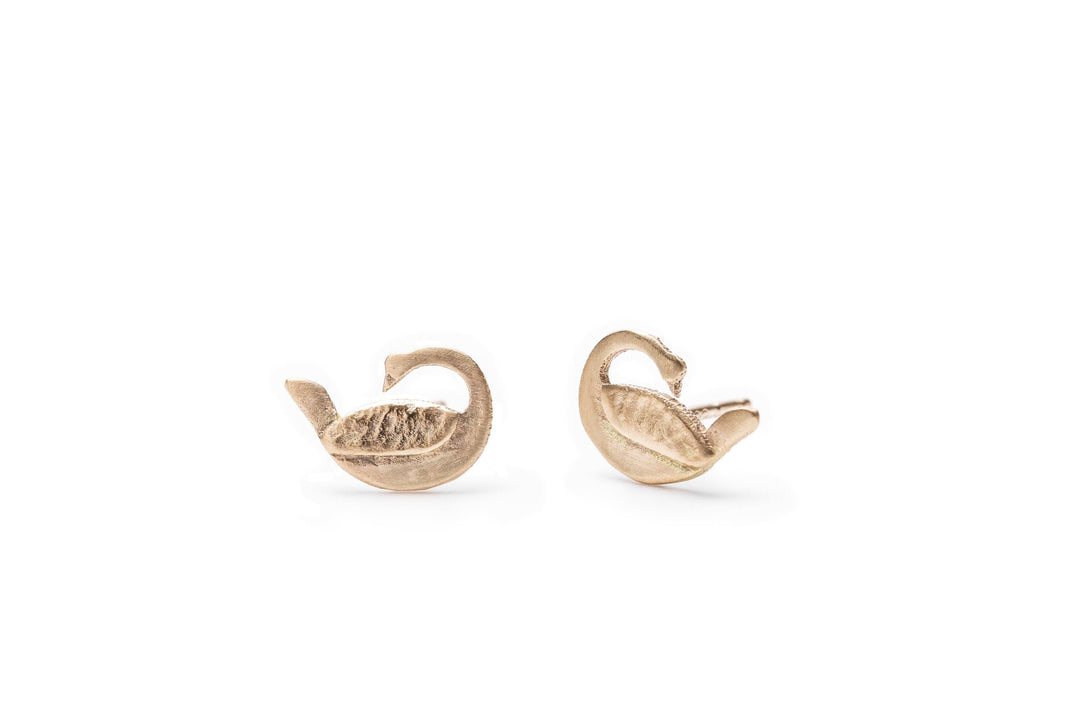 14k Gold Swan Stud Earrings for Girls, Infants, Toddlers, Children and Teens