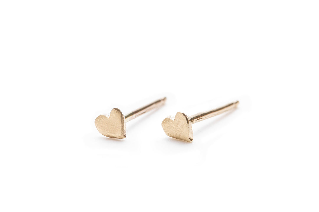 14K Solid Gold Heart Tiny Post Earrings for Babies / Toddlers / Girls, Gift for Xmas