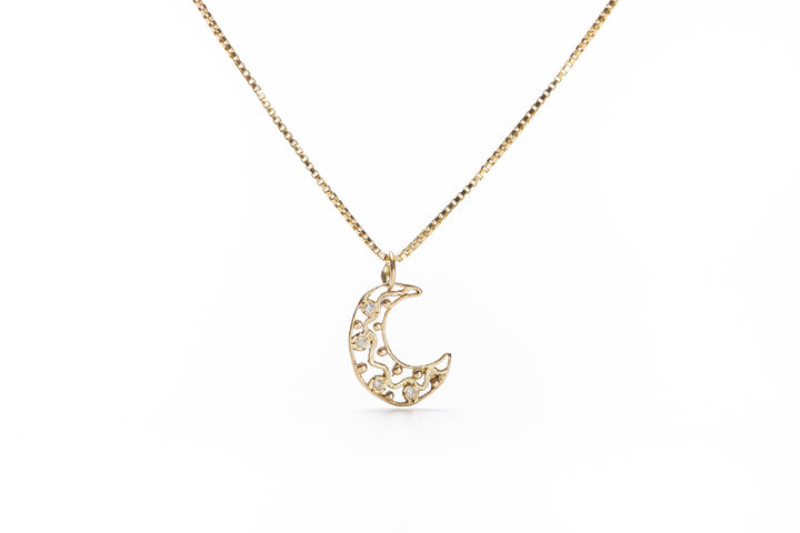 14K Solid Gold Moon & Stars Jewelry Set For Girls and Teens - Moon Pendant Necklace and Stars Stud Earrings, Gift for Xmas