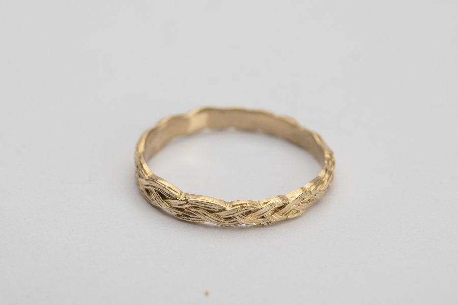 14K Yellow Gold Braid Rings, Delicate Braided Wedding Band, Woven Wedding Band, Bridal Rings, Beautiful Gold Wedding Rings, Handmade Jewelry