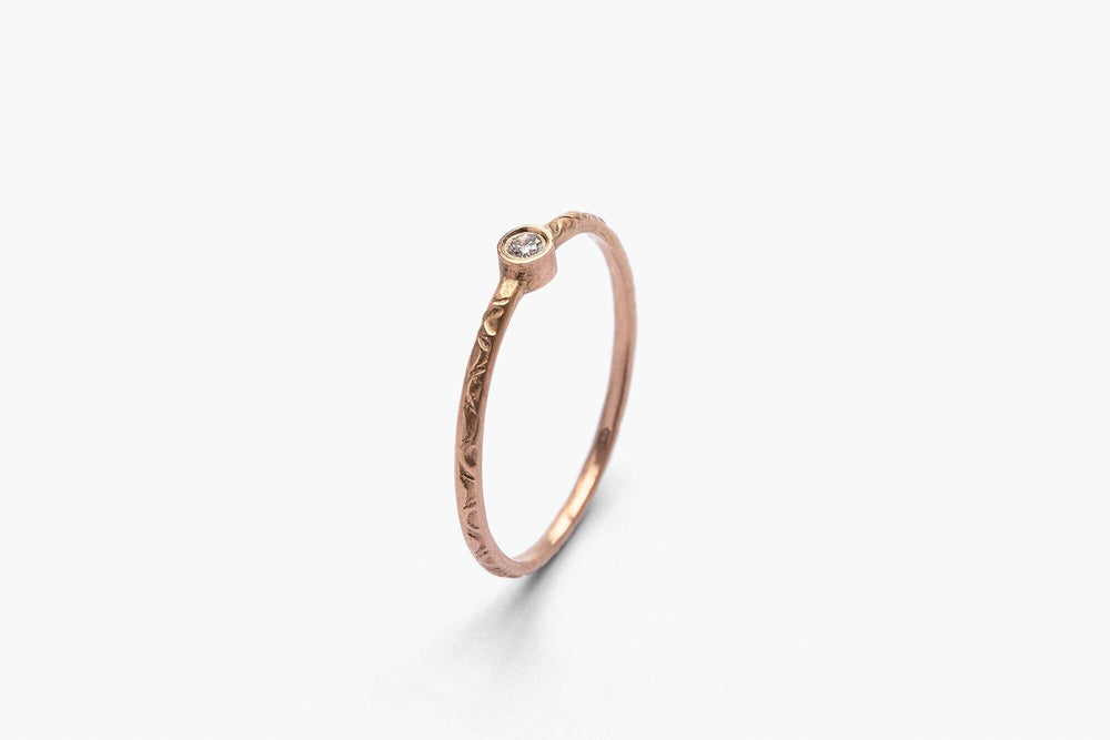 14K Solid Rose gold Diamond Ring, 2 mm diamond Engagement ring,  Dainty Lace Ring, Lace, Romantic Wedding Band
