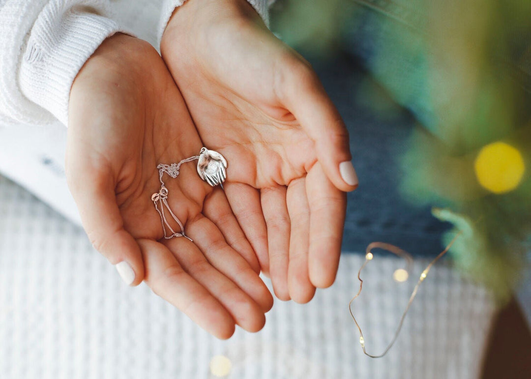 Unique Small Diamonds Silver Pendant Necklace, Mother's Day Gift, Love and Giving Hand Shaped Pendant, Mom Daughter Necklace Gift