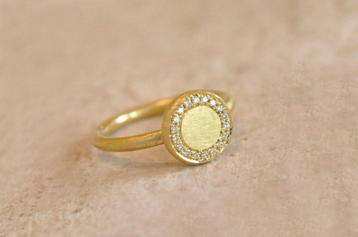 14K / 18K Solid yellow Gold Diamond Signet Ring, Diamond Custom Engraved Gold Ring, Gift For Her