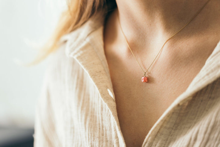 Pink Coral Rose Bud Flower Pendant Necklace