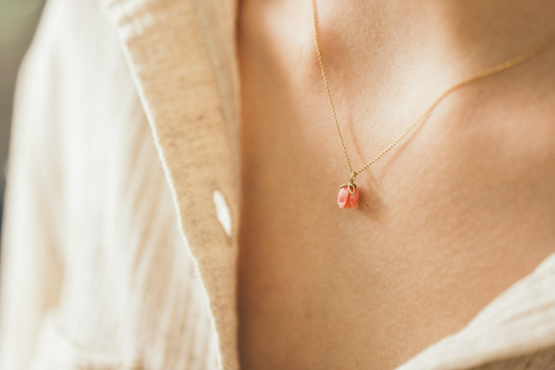 Pink Coral Rose Bud Flower Pendant Necklace