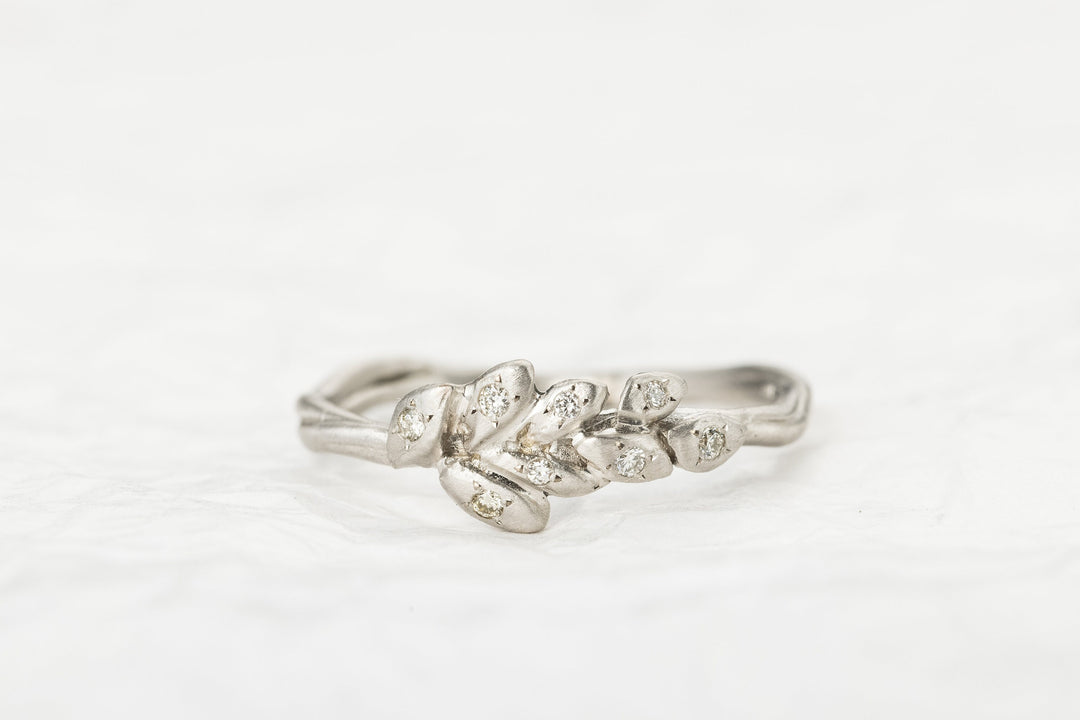 14K yellow Gold Leaf Diamonds Band, Nature Inspired Wedding Ring, Organic Wedding Band, Delicate Gold engagement Ring