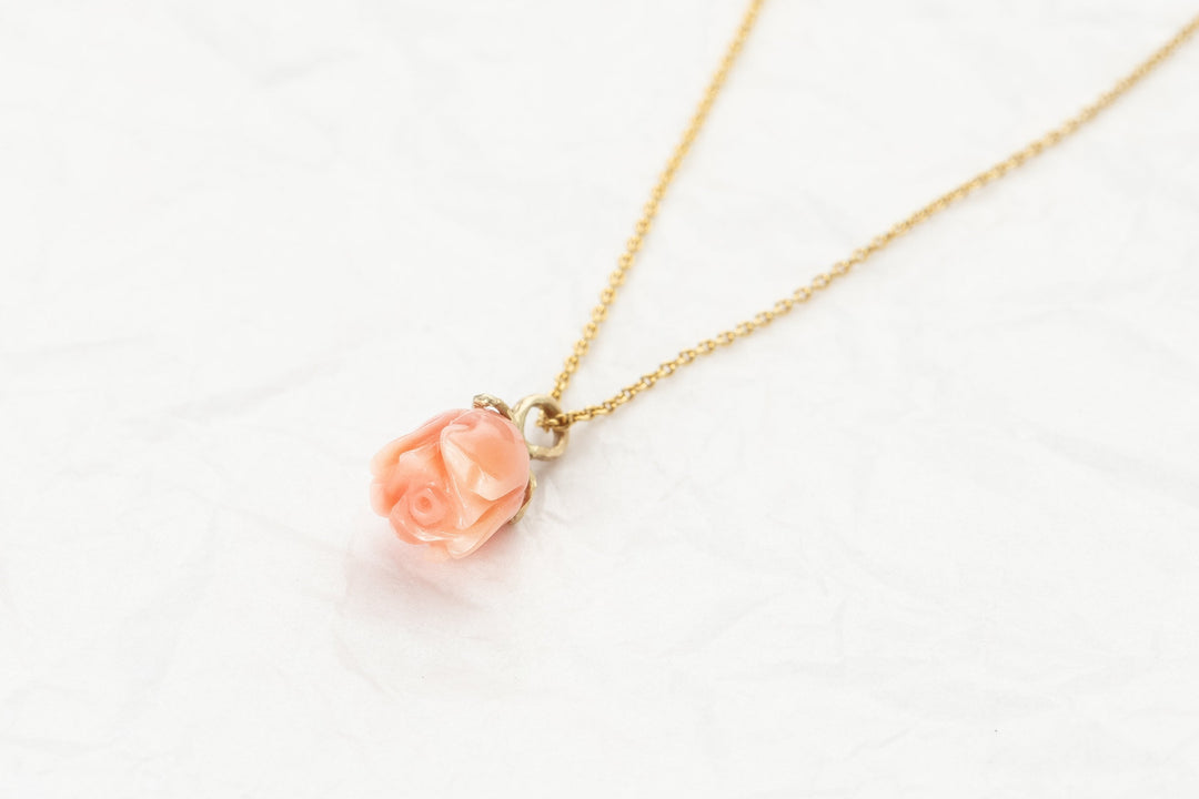 Pink Coral Rose Bud Flower Pendant Necklace