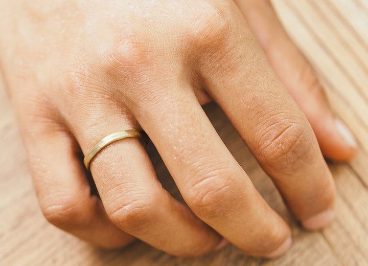 14K Yellow Gold Wedding Band, Mens Unique Wedding Ring, Organic Shape Wedding Ring, Yellow Gold Band Ring, Gold Matte Ring For Him