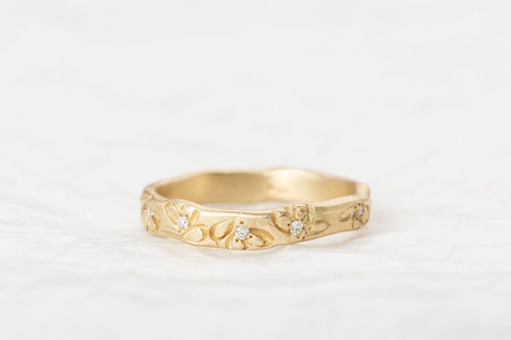 Yellow Gold Wedding Band Set, Nature Inspired Ring, Diamonds Floral Band For Her, Solid Gold His and Hers Bands, 14K Gold Wedding Rings