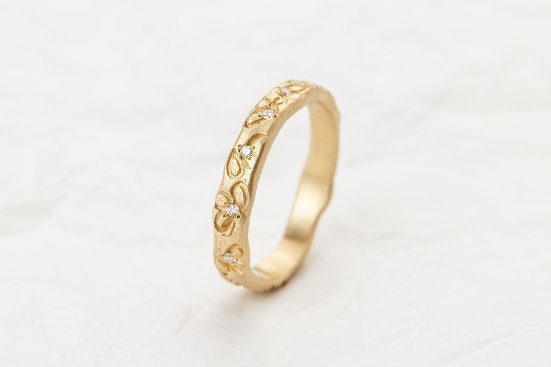 Yellow Gold Wedding Band Set, Nature Inspired Ring, Diamonds Floral Band For Her, Solid Gold His and Hers Bands, 14K Gold Wedding Rings