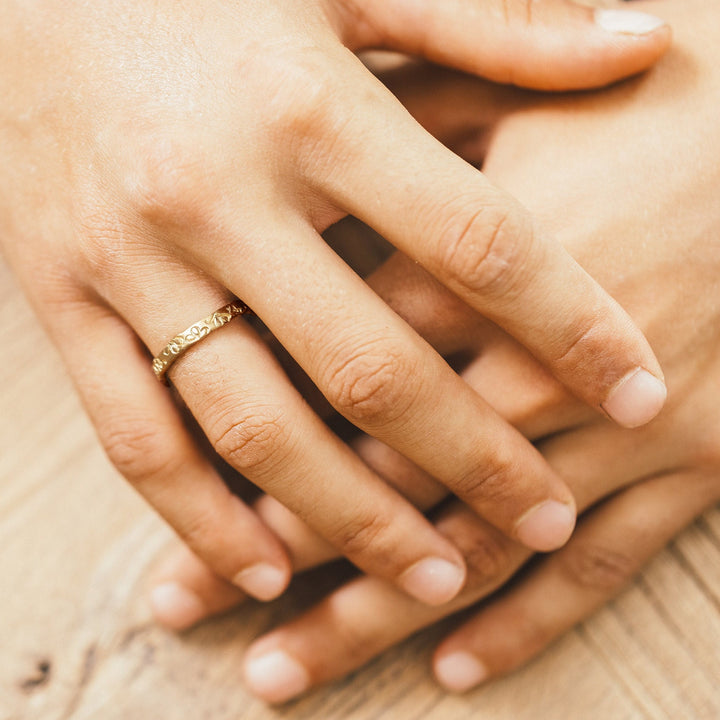 Yellow Gold Wedding Band Set, Nature Inspired Ring, Diamonds Floral Band For Her, Solid Gold His and Hers Bands, 14K Gold Wedding Rings