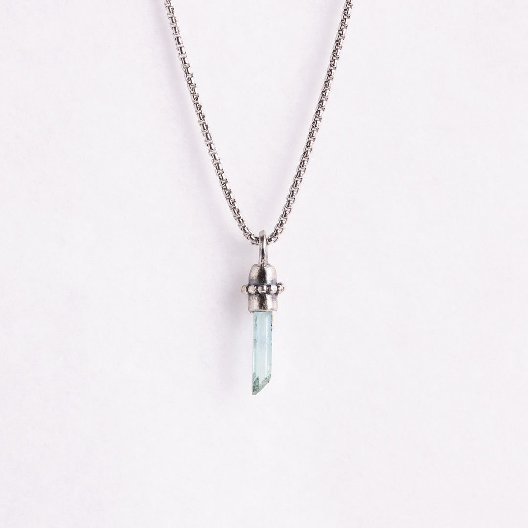 Raw Aquamarine Quartz Oxidized Unisex Silver Necklace