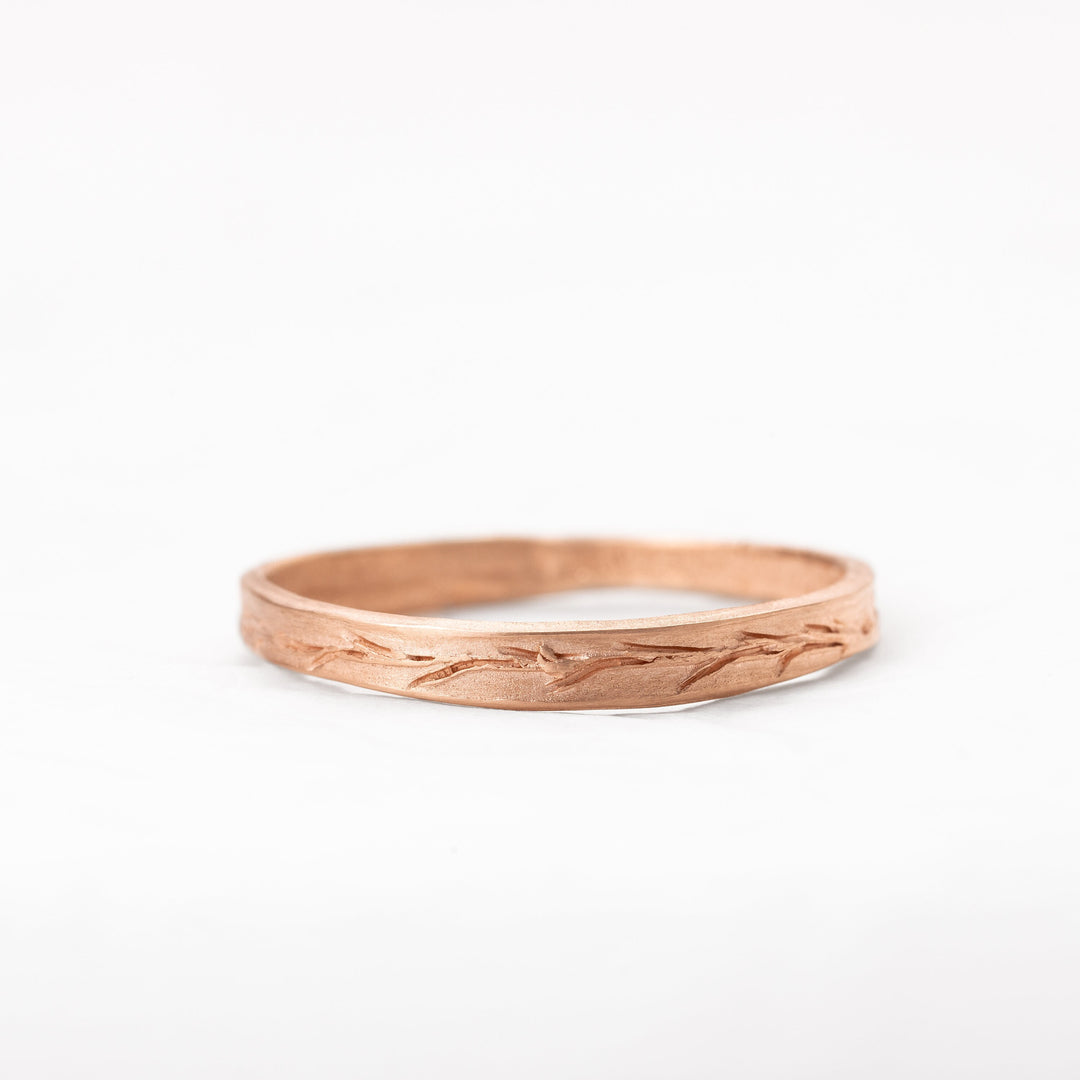 Wedding Band 14K Nature Inspired Engraved Grass Ring