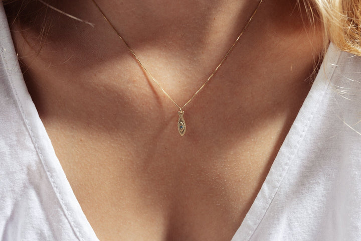 14K Dainty Gold Fish Blue Sapphire Pendant Necklace for Her