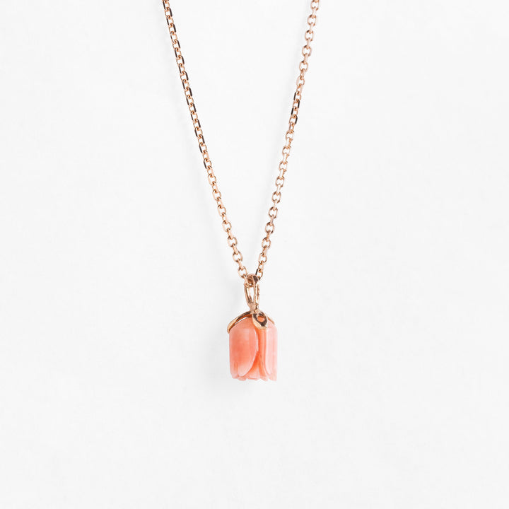 Pink Coral Rose Bud Flower Pendant Necklace