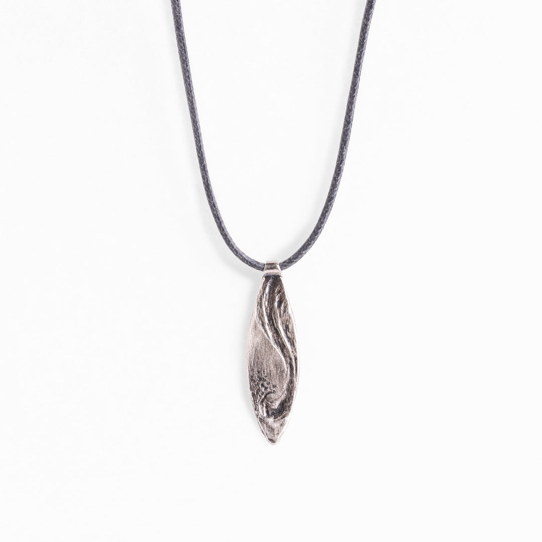 Surfboard Silver Pendant with Black Thread Necklace