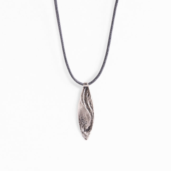 Surfboard Silver Pendant with Black Thread Necklace