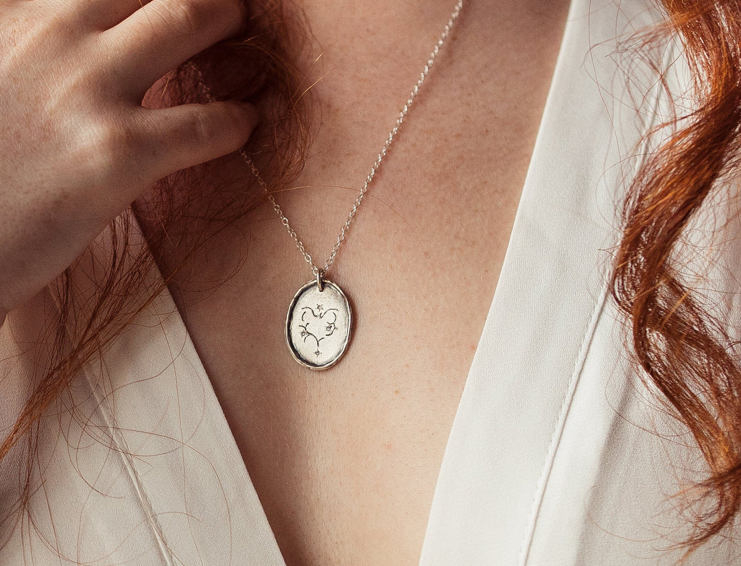 925 Sterling Silver & Salt-and-Pepper Diamonds Oval Coin Pendant for Women | "Mom" Coin Necklace - Customized Initials / Monogramed Pendant