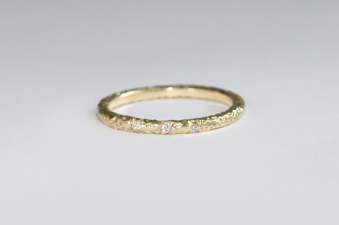 14K Yellow Gold Diamond Ring, Three Stone Diamond Ring, Delicate Engagement Rings, Minimalist Wedding Bands, Designer Faceted Rings