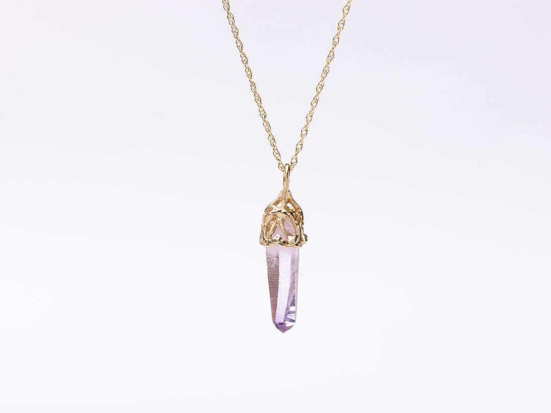 14K Solid Gold Dainty Amethyst Quartz Pendant- Necklace, Gift for Her, love Charm, February birthstone Gift