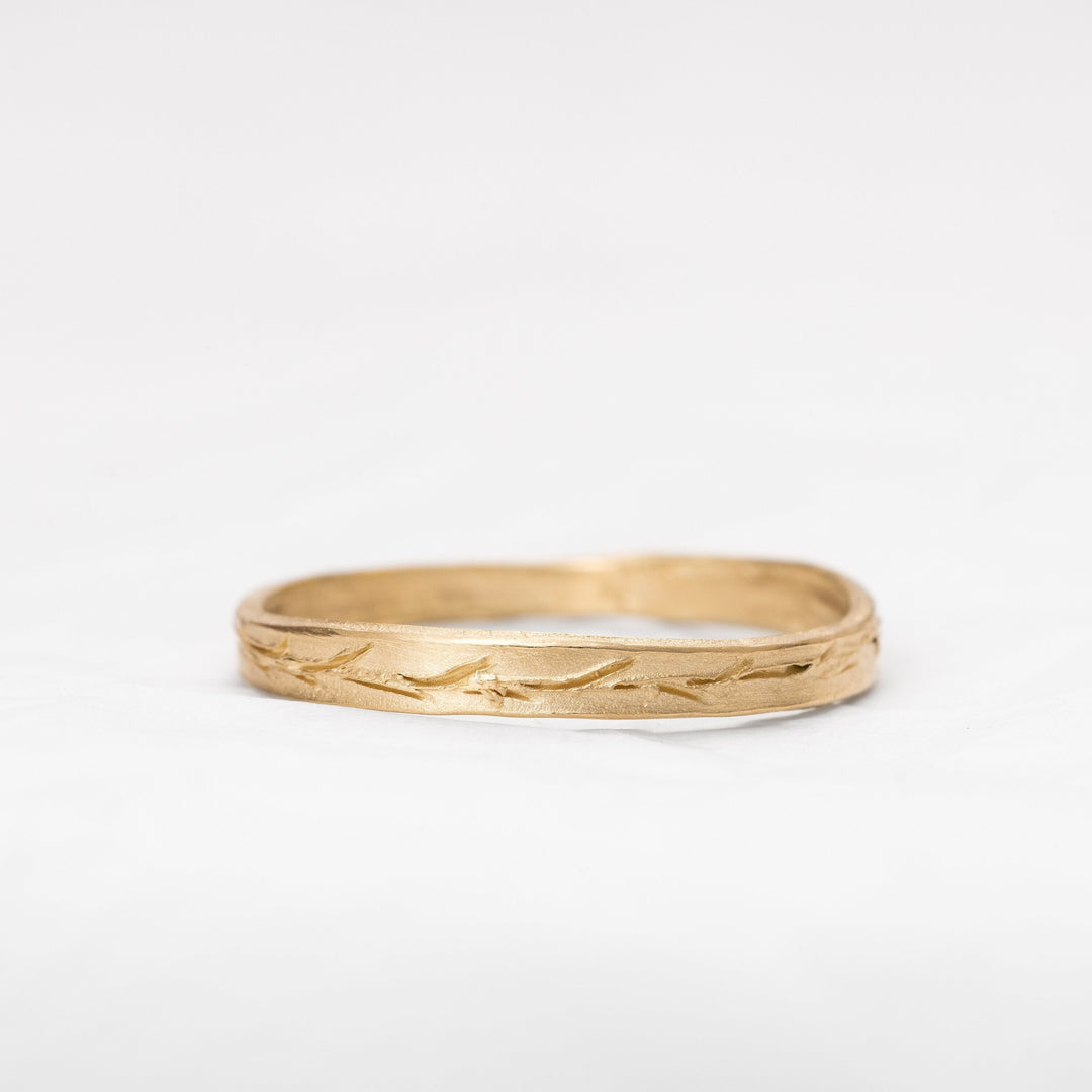 Wedding Band 14K Nature Inspired Engraved Grass Ring