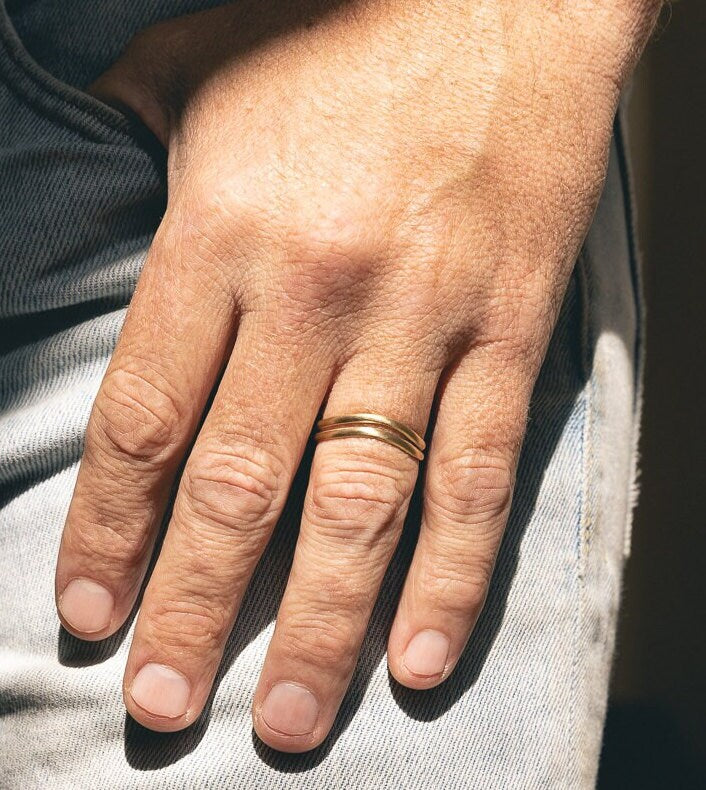 14K Yellow Gold Wedding Band, Mens Unique Wedding Ring, Wave Wedding Ring, Yellow Gold Band Ring, Rings For Him