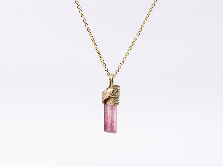 14K Solid Gold Floral Pink Tourmaline Pendant- Necklace, Gift for Her, Valentine's Day, Christmas Gift