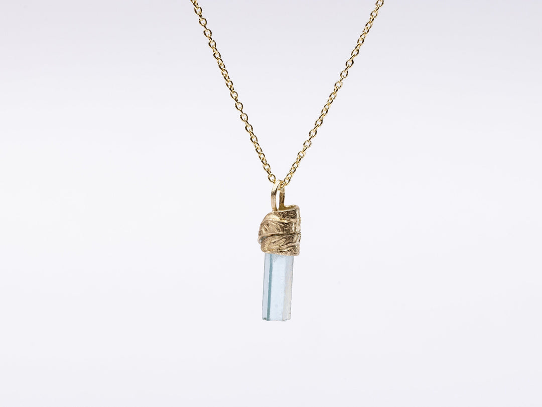 14K Dainty Gold Floral Blue Aquamarine Quartz Or Pink Tourmaline Pendant- Necklace, Gift for Her, Valentine's Day, Christmas Gift