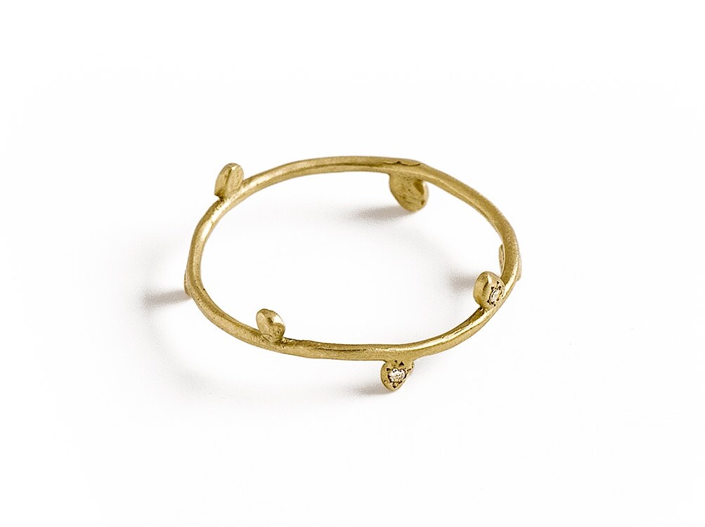 14K Yellow Gold Leaf Diamonds Ring, Leaf Engagement Ring, Ivy Ring, Gold Leaf Ring, Minimalist Rings For Women, Delicate Wedding Bands